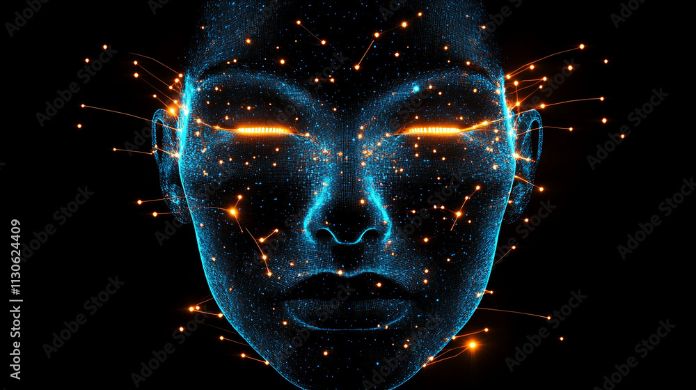 Poster ai generates futuristic digital face visualization technology showcase virtual environment high-tech