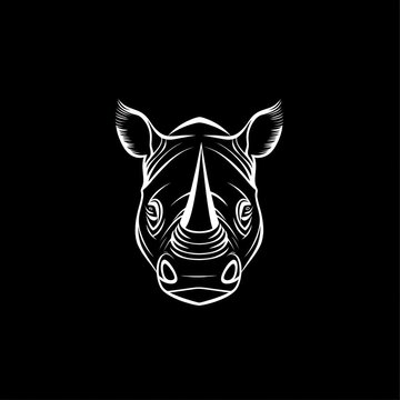recommend clip art: White line art rhino head on black background.