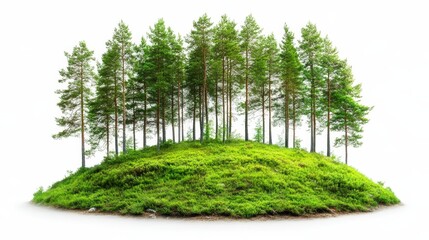 Fototapeta premium Forest cut-out on white background, emphasizing environmental conservation, forestry management, and natural resource sustainability.