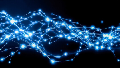 Fototapeta premium A dynamic and futuristic depiction of glowing blue neural connections on a dark background, symbolizing artificial intelligence and connectivity.