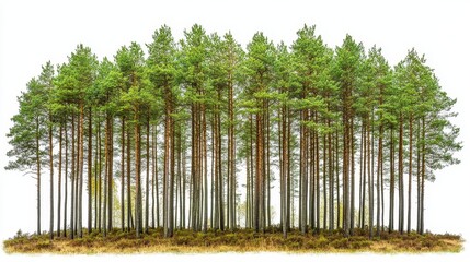 Fototapeta premium Forest cut-out on white background, emphasizing environmental conservation, forestry management, and natural resource sustainability.