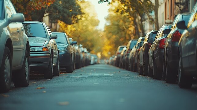  Misaligned compact car in a parallel parking spot, with excess space in front and nearly touching another car behind, creating a chaotic parking scene.