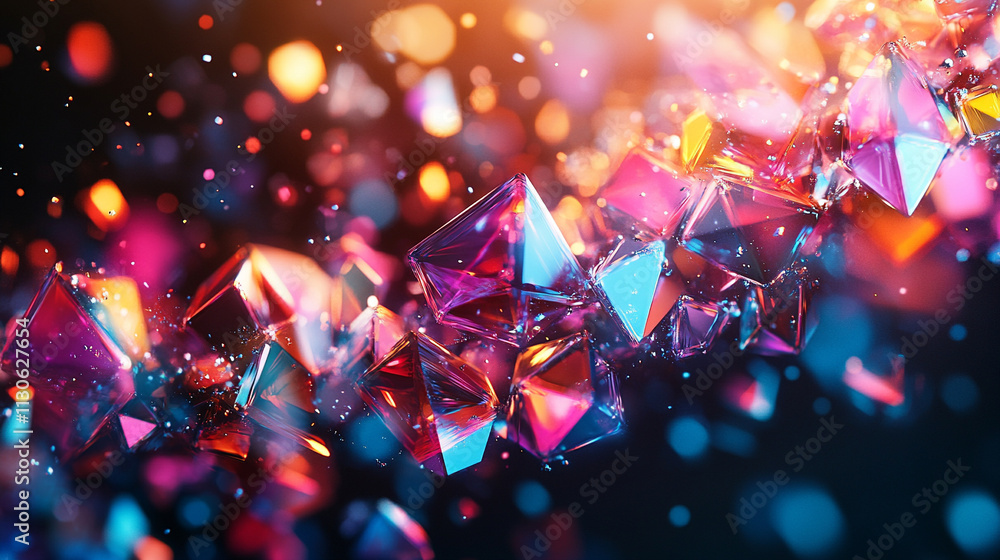 Poster dynamic abstract composition of vibrant multicolored crystals ai generate art digital realm energeti