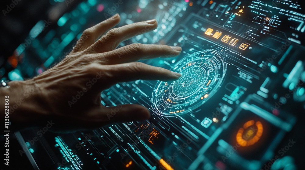 Poster ai generate futuristic digital interface interaction technology digital art virtual environment clos