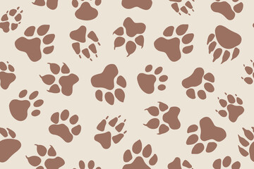Fototapeta premium Set of animal paw prints in Mocha Mousse color, vector prints of different animals feet. Dog fox wolf bear cat lion leopard tiger. Vector