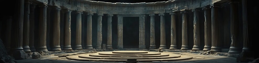Fototapeta premium A large circular stone arena with tall pillars, a fantasy setting
