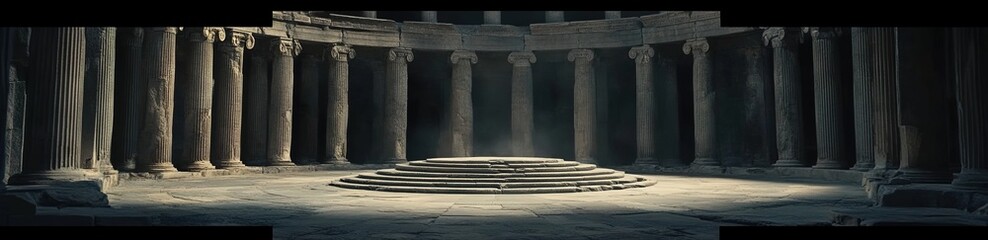 Fototapeta premium A large circular stone arena with tall pillars, a fantasy setting