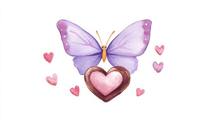 whimsical watercolor illustration of butterfly with hearts, evoking joy and love