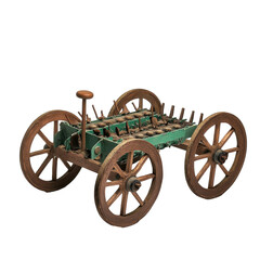 Fototapeta premium Vintage agricultural machine on wooden wheels transparent background