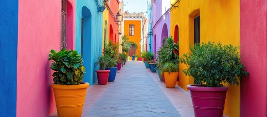 Fototapeta premium Vibrant Rainbow Street: A Colorful Mediterranean Escape