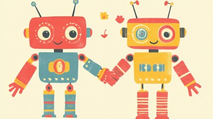 Fototapeta premium Cute robot on simple background