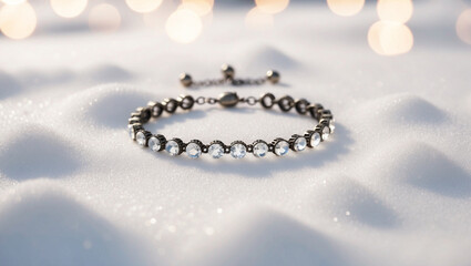 Winter Elegance - Crystal Bracelet Surrounded by Snow bokeh