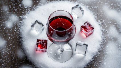 Winter Elegance - Wine Glass Surrounded by Snowflakes