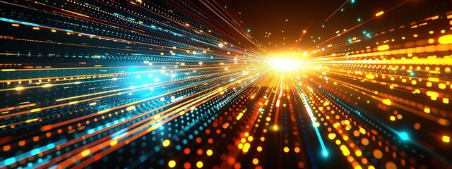 Fototapeta premium Abstract futuristic art with bright and dynamic geometric shapes, holographic backlighting, 