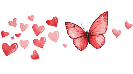 whimsical watercolor illustration of butterfly with hearts, evoking love and joy