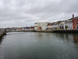 Obraz premium Cork city urban view background.. with rivel Lee and bridges