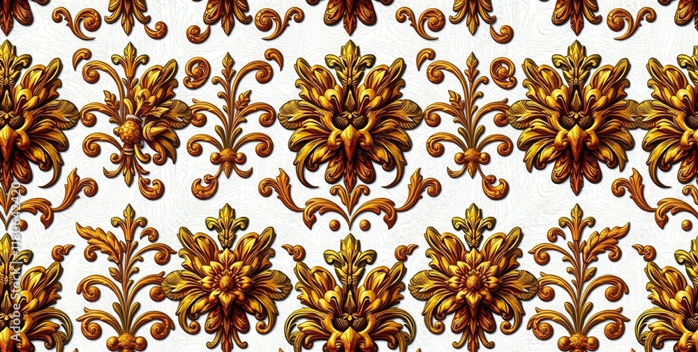 Poster a gold and white floral pattern is displayed on a white background. the pattern is ornate and intric