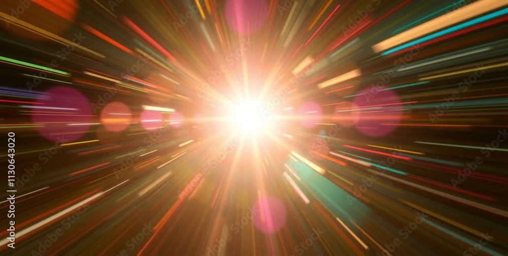 Poster a bright light is shining through a blurry image. the light is creating a sense of movement and ener