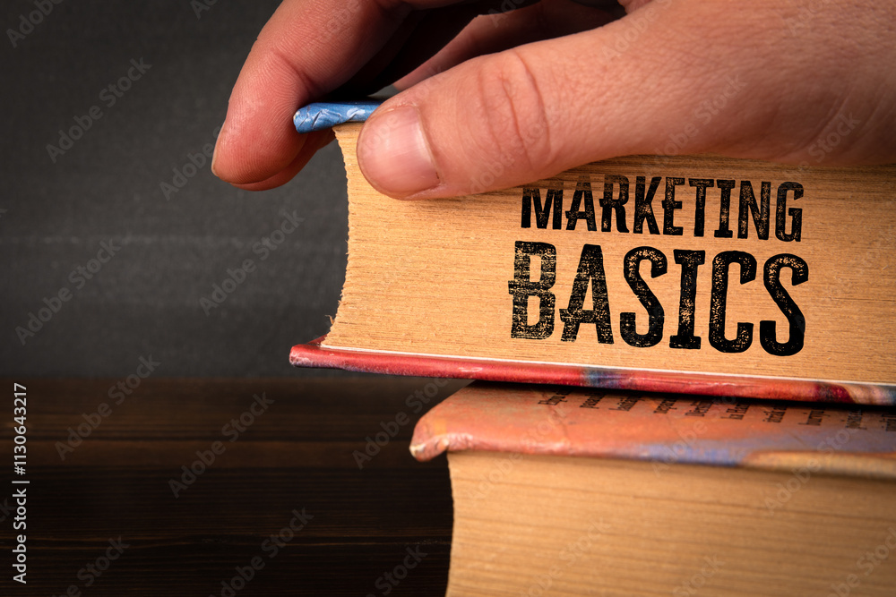 Canvas Prints marketing basics. stack of books on a wooden shelf
