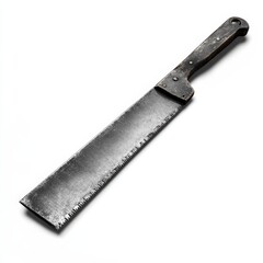 Vintage rusty hand saw with wooden handle isolated on white background