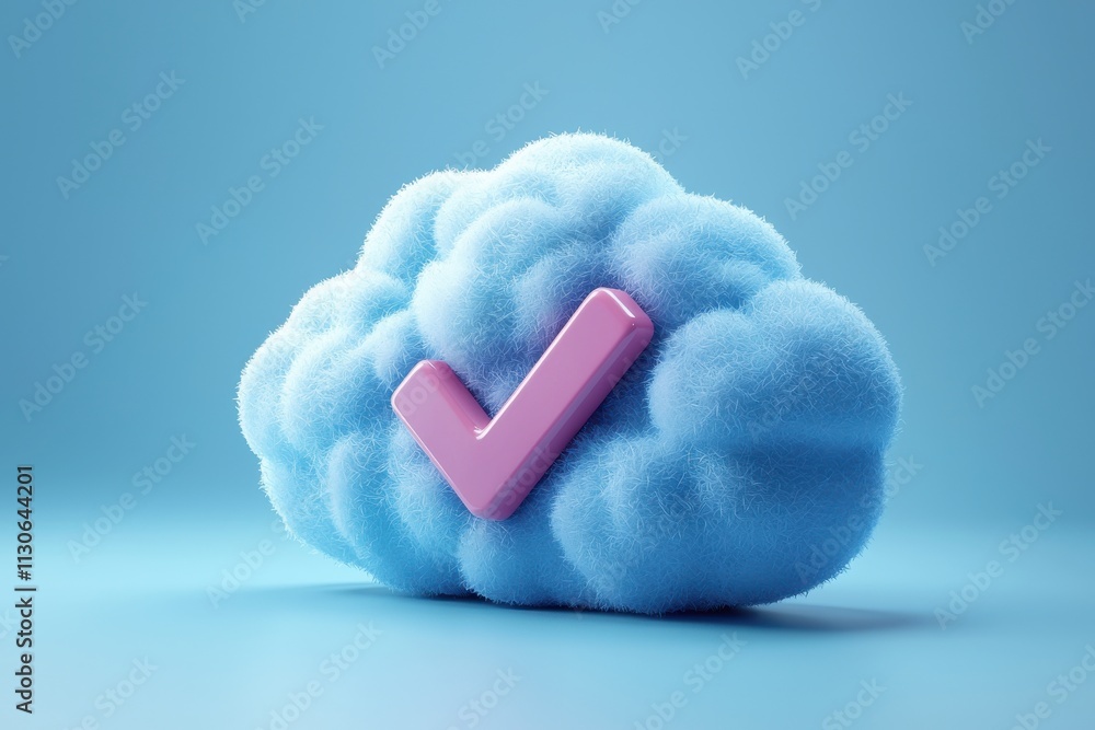Poster 3d digital icon of a cloud with a checkmark on a white background