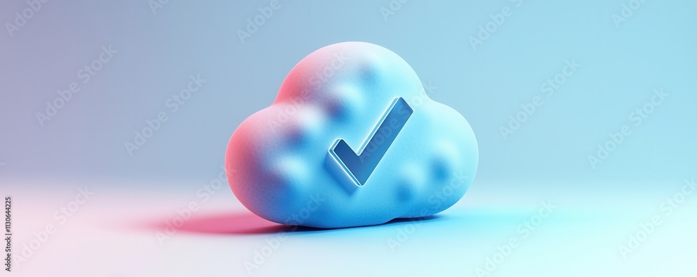Poster 3d cloud icon with checkmark symbol on a gradient background