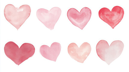 Obraz premium Watercolor hearts in various shades of pink and red, perfect for Valentine Day