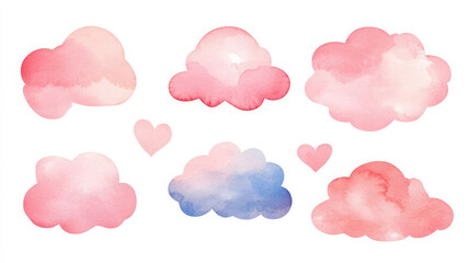 Soft watercolor clouds in shades of pink and blue, perfect for romantic designs