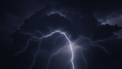 Black storm cloud with glowing white lightning bolts flashing across the sky. Black Wallpaper, Wallpaper for PC