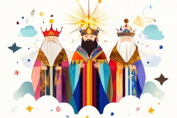 Obraz premium Three Kings Day Online Banner Poster Featuring Generative AI Cartoon Artwork in Festive Environment
