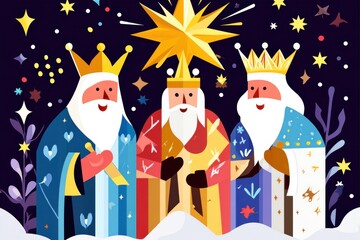 Generative AI Online Banner Poster Celebrating Three Kings Day Epiphany in Festive Cartoon Style
