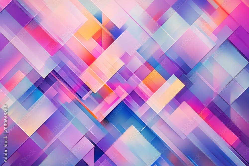 Poster abstract geometric background with overlapping colorful squares and rectangles in shades of pink, pu