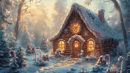 Fototapeta premium Christmas gingerbread house, illustration