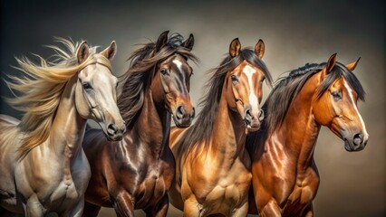 Fototapeta premium Majestic Horse Portraits: Brown, Beige, Black Equine Photography Set