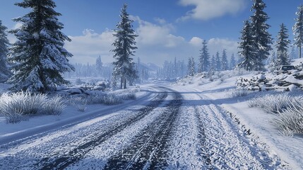 Obraz premium Beautiful country drive after a snowstorm with fresh snowfall