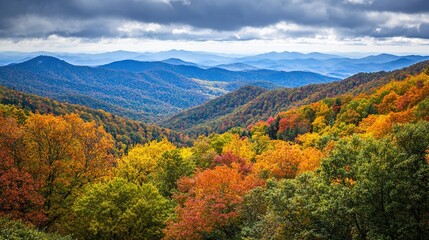 Obraz premium Vibrant autumn landscape with colorful trees and mountains