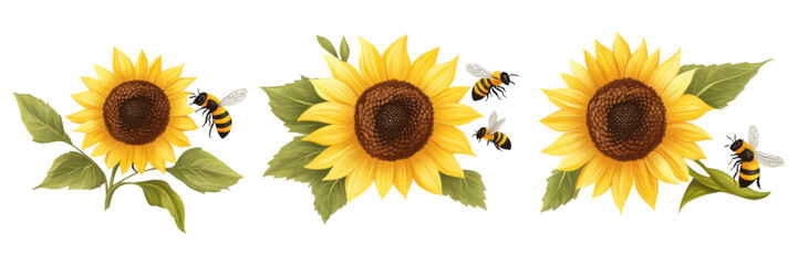 Obraz premium Vibrant Sunflowers with Busy Bees Summer Floral Design
