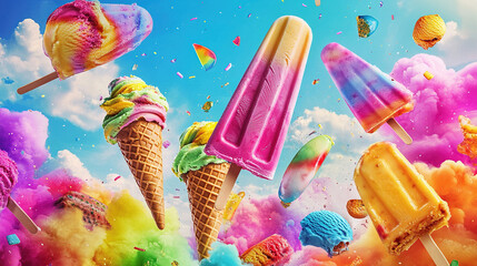 colorful ice cream in the sky
