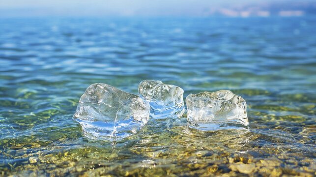 Latent heat transformation shown through melting ice to water, illustrating energy exchange in stunning shades.