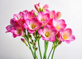 Obraz premium Minimalist Pink Freesia Flowers, Isolated Floral Photography, Simple Bloom, Elegant Freesia Bouquet, Delicate Pink Flowers
