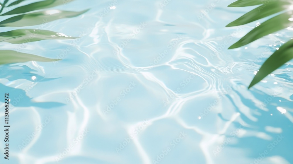 Aufkleber tranquil summer scene with palm leaf shadow on rippling turquoise water pool surface copy space for 