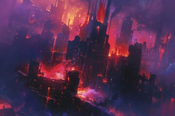 Fototapeta premium Burning Cityscape in a Crimson Inferno