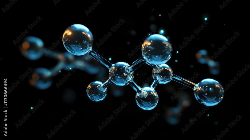Poster abstract visualization of water molecule structure in 3d space