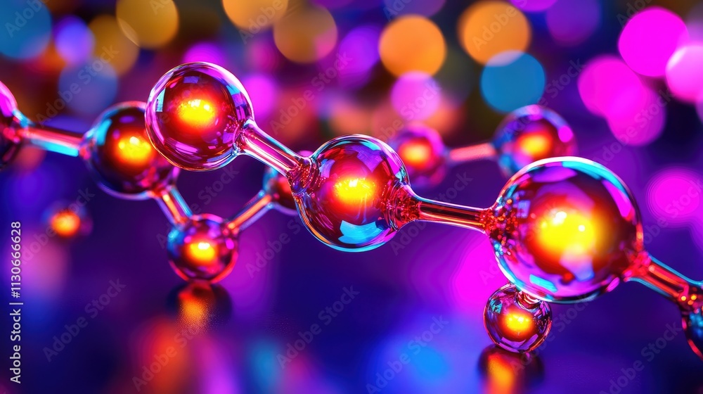 Aufkleber colorful molecular structure with blurred background bokeh effect