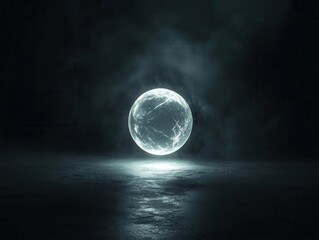A glowing orb of pure light suspended in a dark void, creating a stark contrast, symbolizing hope and energy