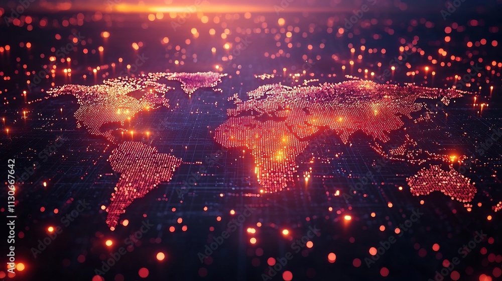 Poster glowing world map representing global business networking and trade connections
