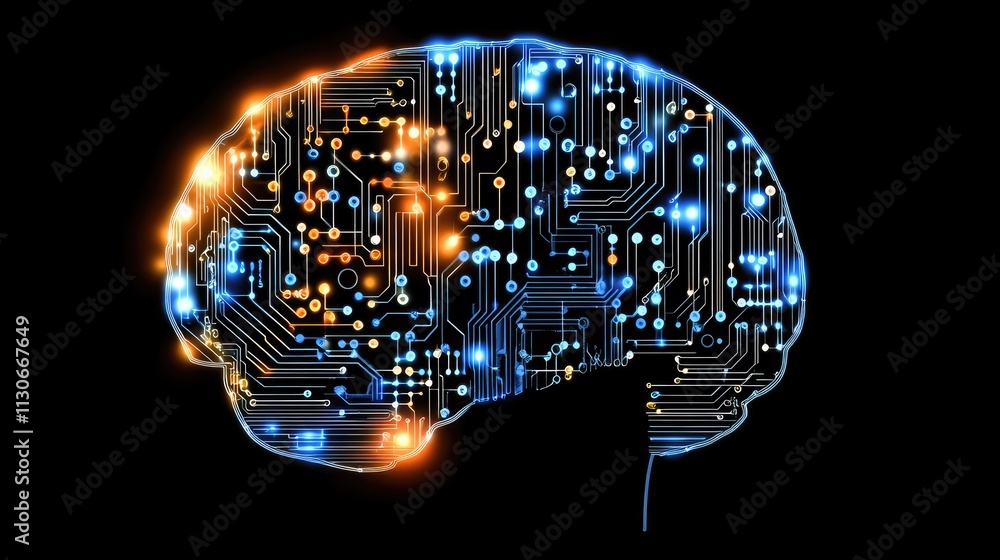 Poster electronic brain design with circuit patterns and bright colors