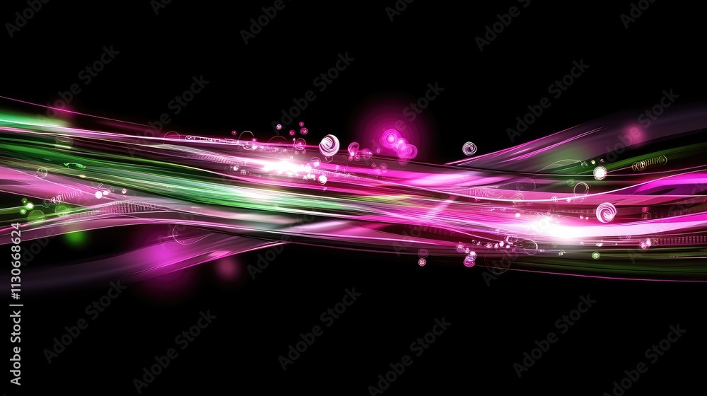 Poster abstract colorful waves with light effects on dark background
