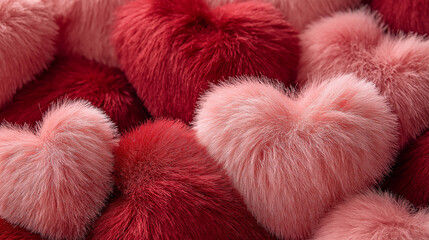 Dark and light red soft plush hearts on white horizontal background for valentines design elements