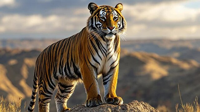 a tiger on a rock mountain background footage